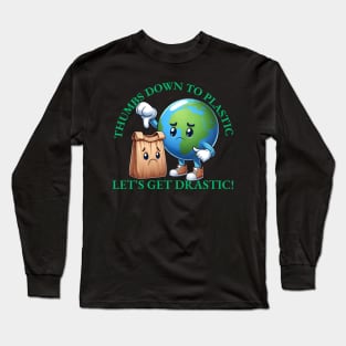 Thumbs down to plastic earth day 2024 Long Sleeve T-Shirt